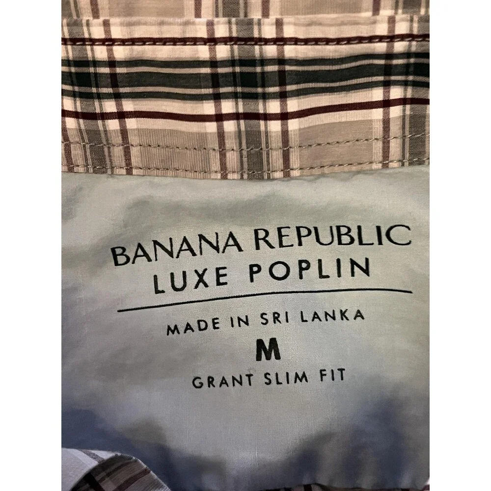 Banana Republic Shirt Mens Medium Gray Plaid Luxe Poplin Slim Fit Button Down